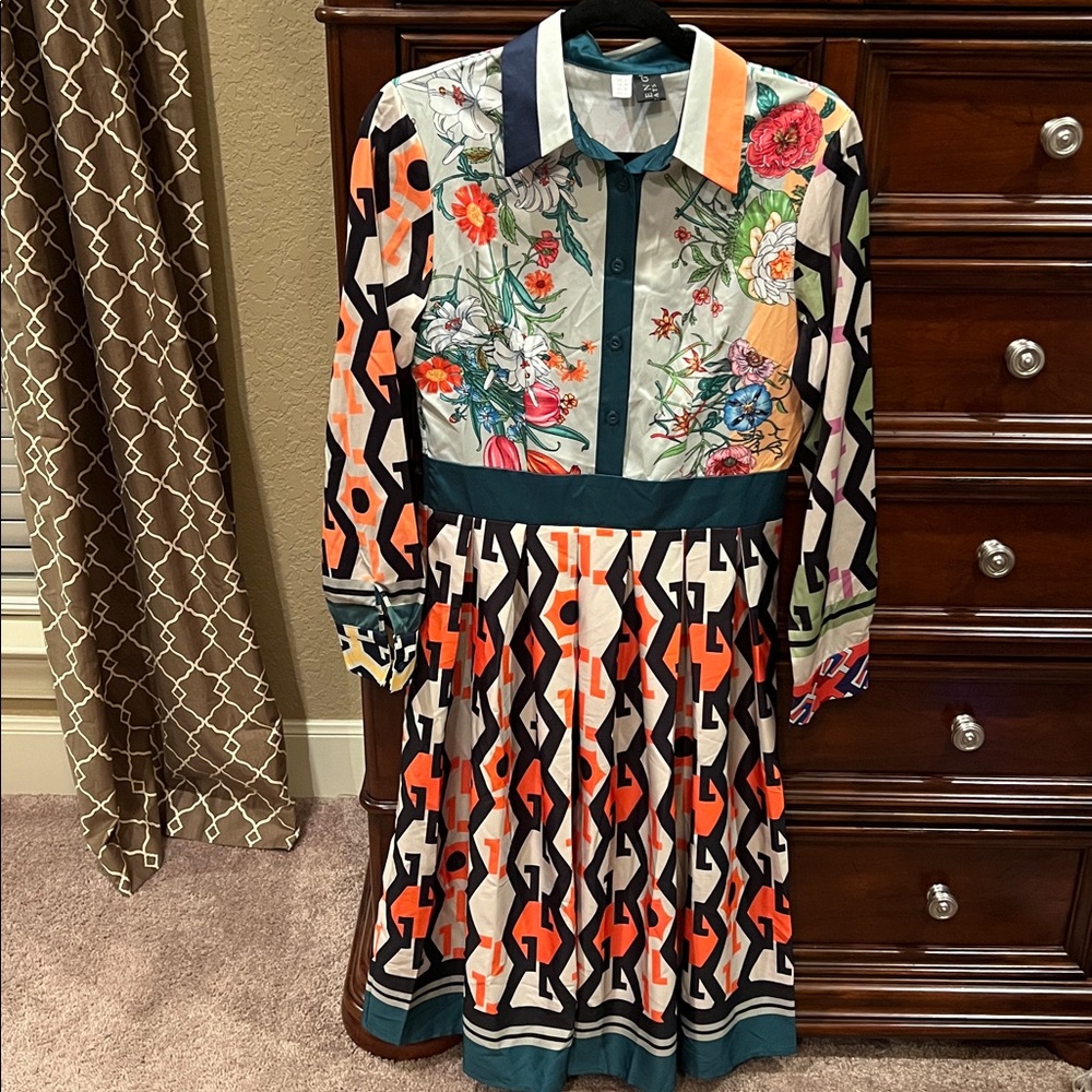 Floral and Geometric Patterned Dress